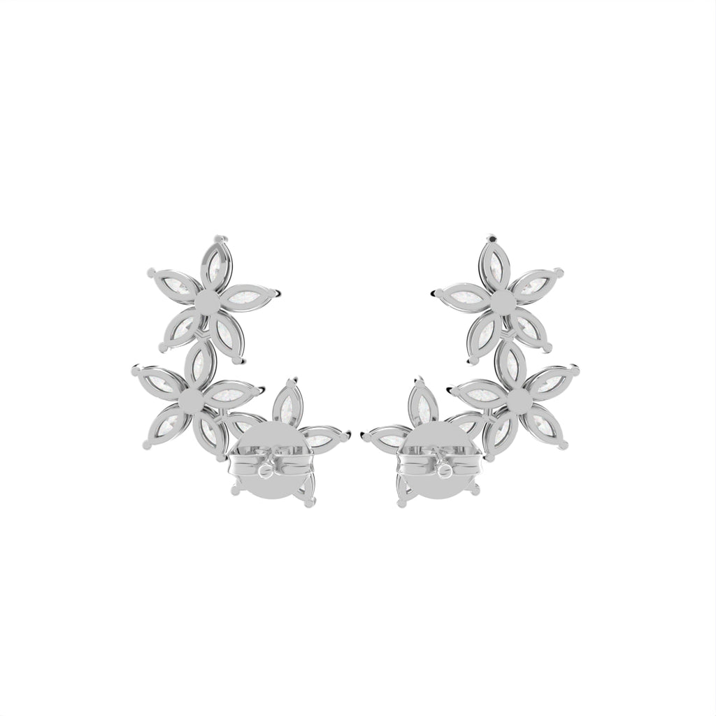 18K Floral Marquise Diamond Earrings — BACK