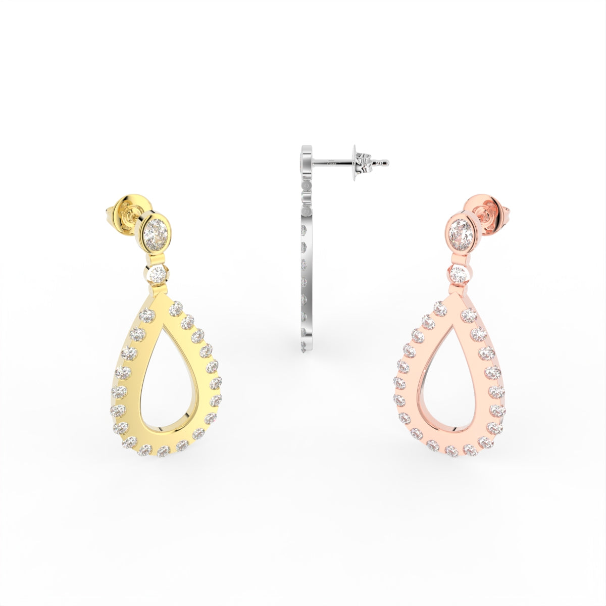 Sterling Silver Diamond Earrings — 3 COLOR