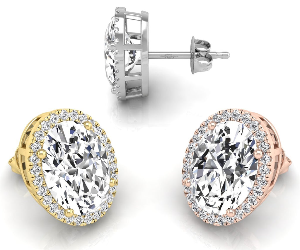 18K Oval Halo Diamond Earrings — 3 COLOR