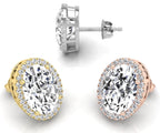 18K Oval Halo Diamond Earrings — 3 COLOR