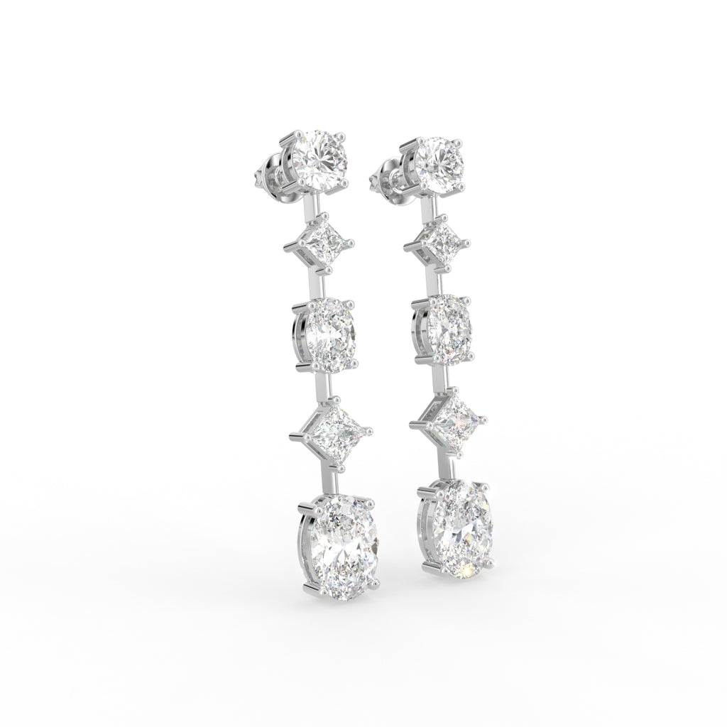 18K White Gold Round Diamond Drop Earrings — 3D VIEW