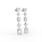 18K White Gold Round Diamond Drop Earrings — 3D VIEW