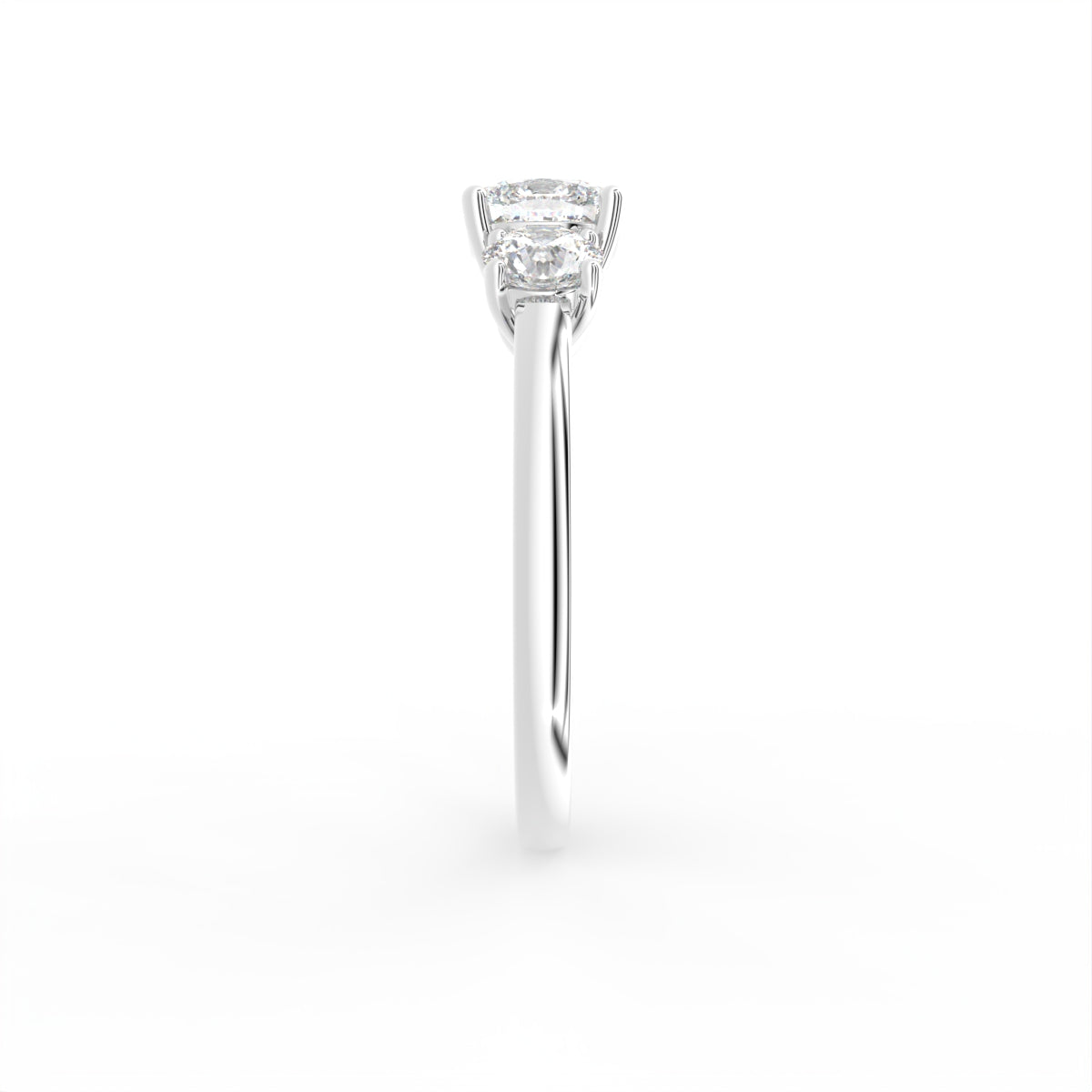 18K Trilogy Cushion Diamond Ring — SIDE