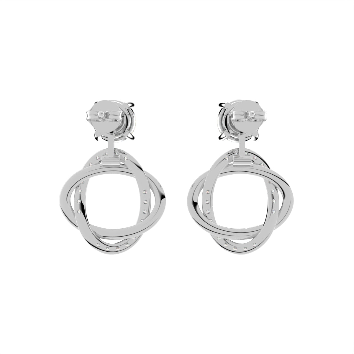 18K White Gold Round Diamond Drop Earrings — BACK