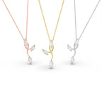 14K White Gold Floral Marquise Diamond Pendant — 3 COLOR