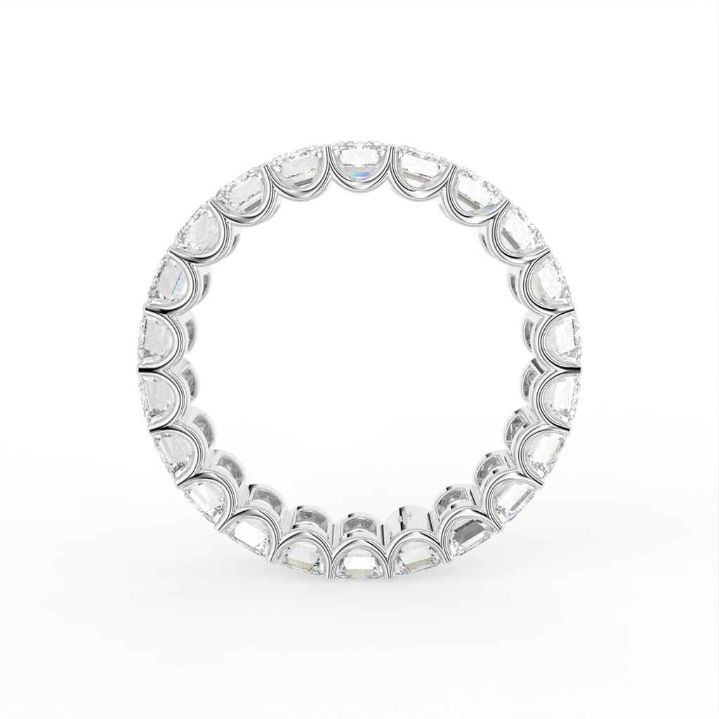 14K White Gold Emerald Diamond Full Eternity Ring — FRONT