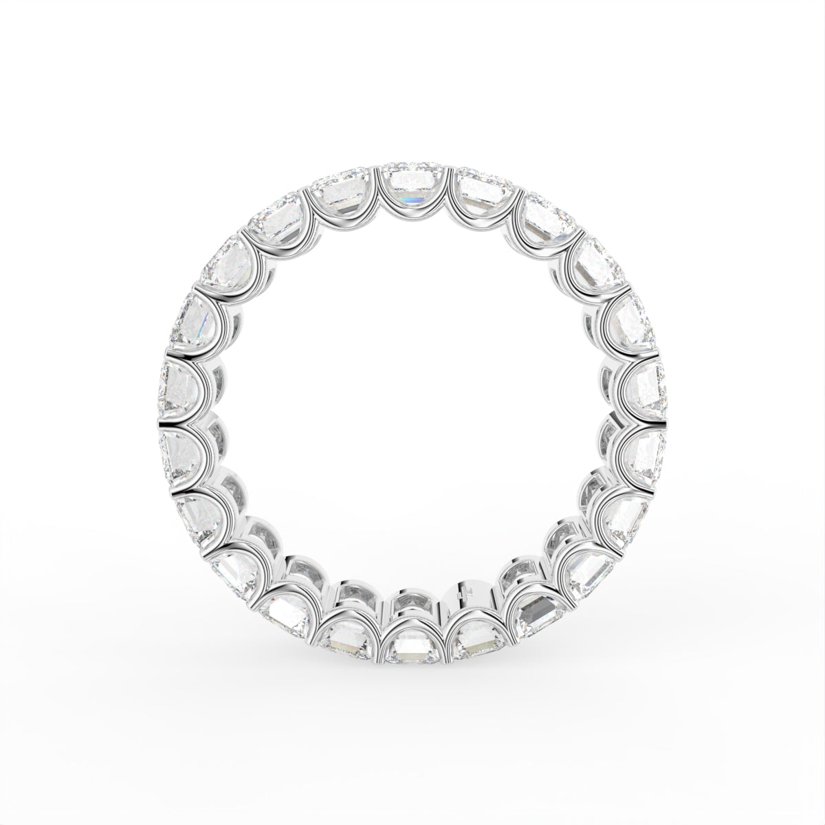 14K White Gold Emerald Diamond Full Eternity Ring — FRONT