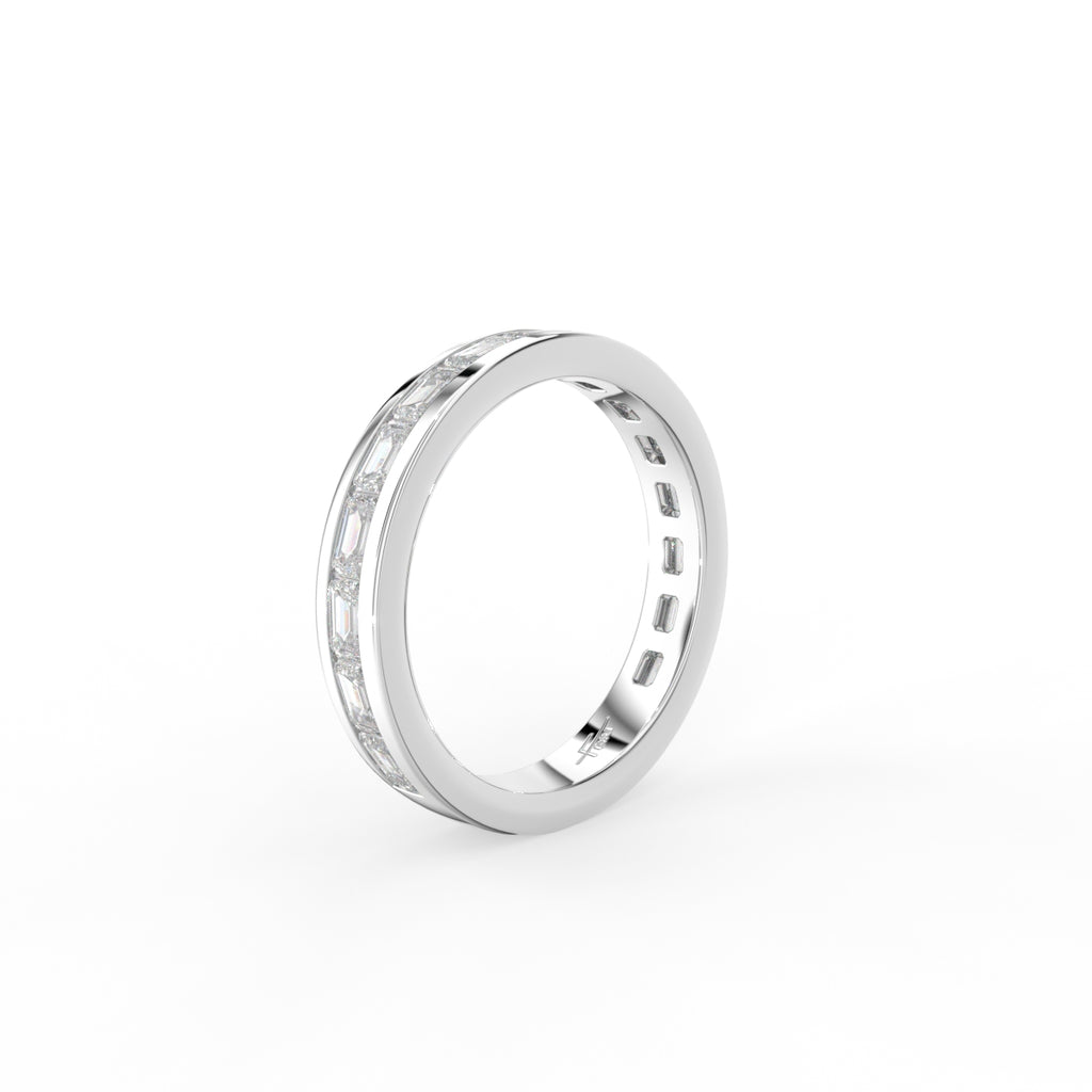 18K Yellow Gold Emerald Diamond Band Ring — 3D VIEW