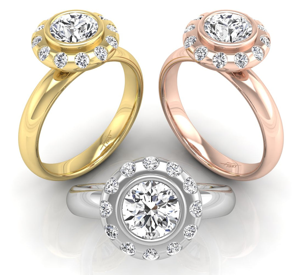 18K Halo Round Diamond Solitaire Ring — 3 COLOR