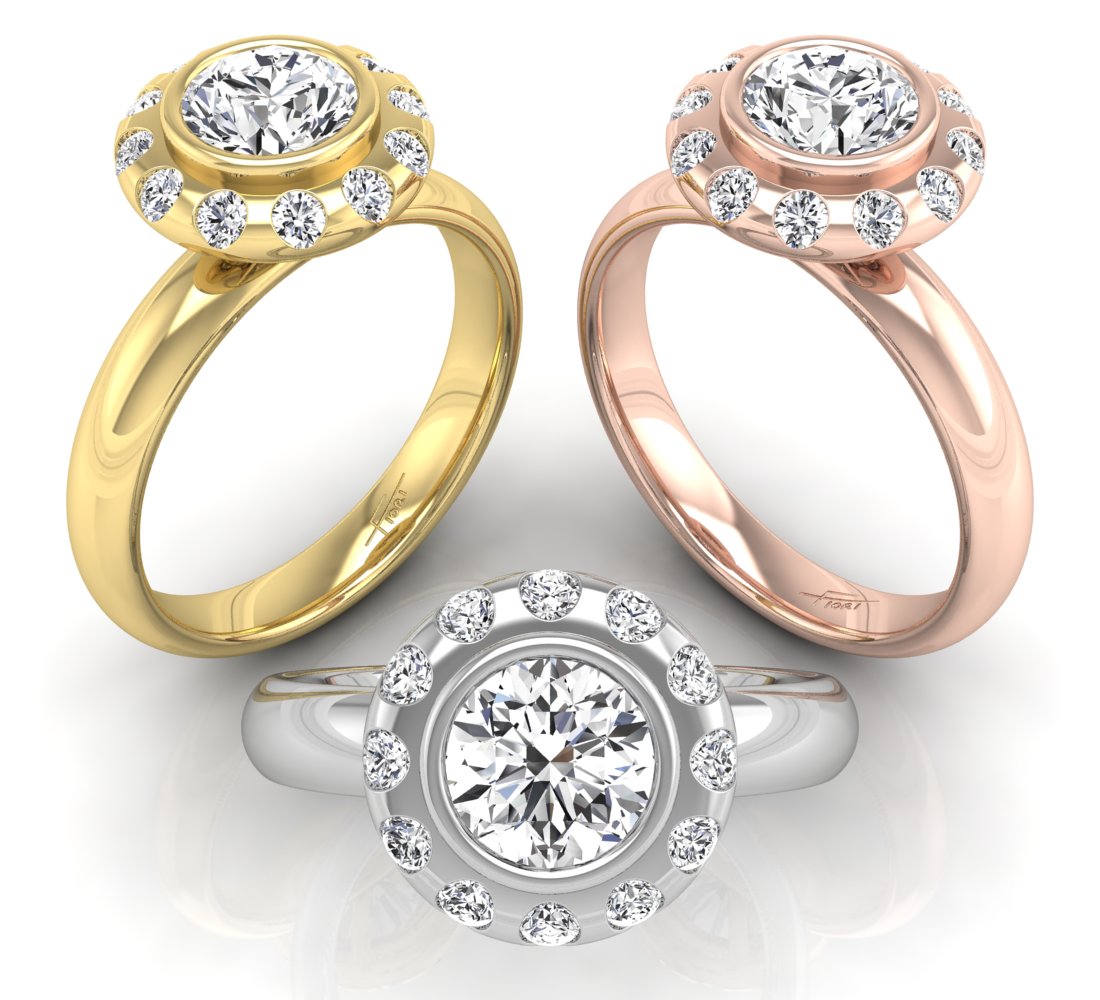 18K Halo Round Diamond Solitaire Ring — 3 COLOR