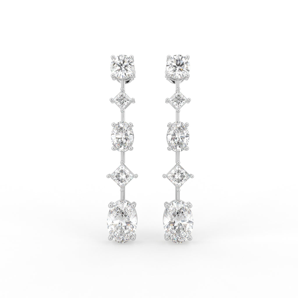 18K White Gold Round Diamond Drop Earrings — TOP