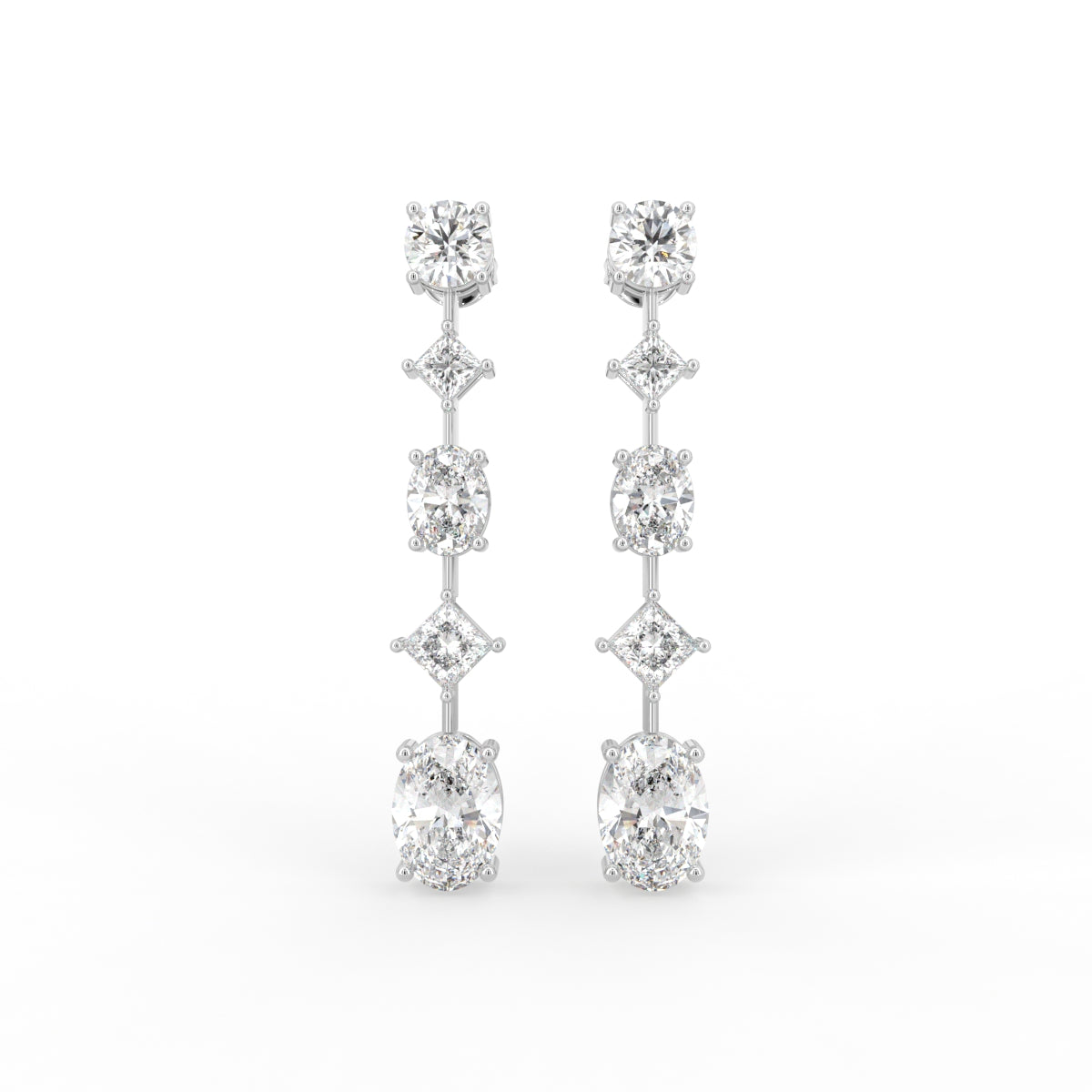 18K White Gold Round Diamond Drop Earrings — TOP