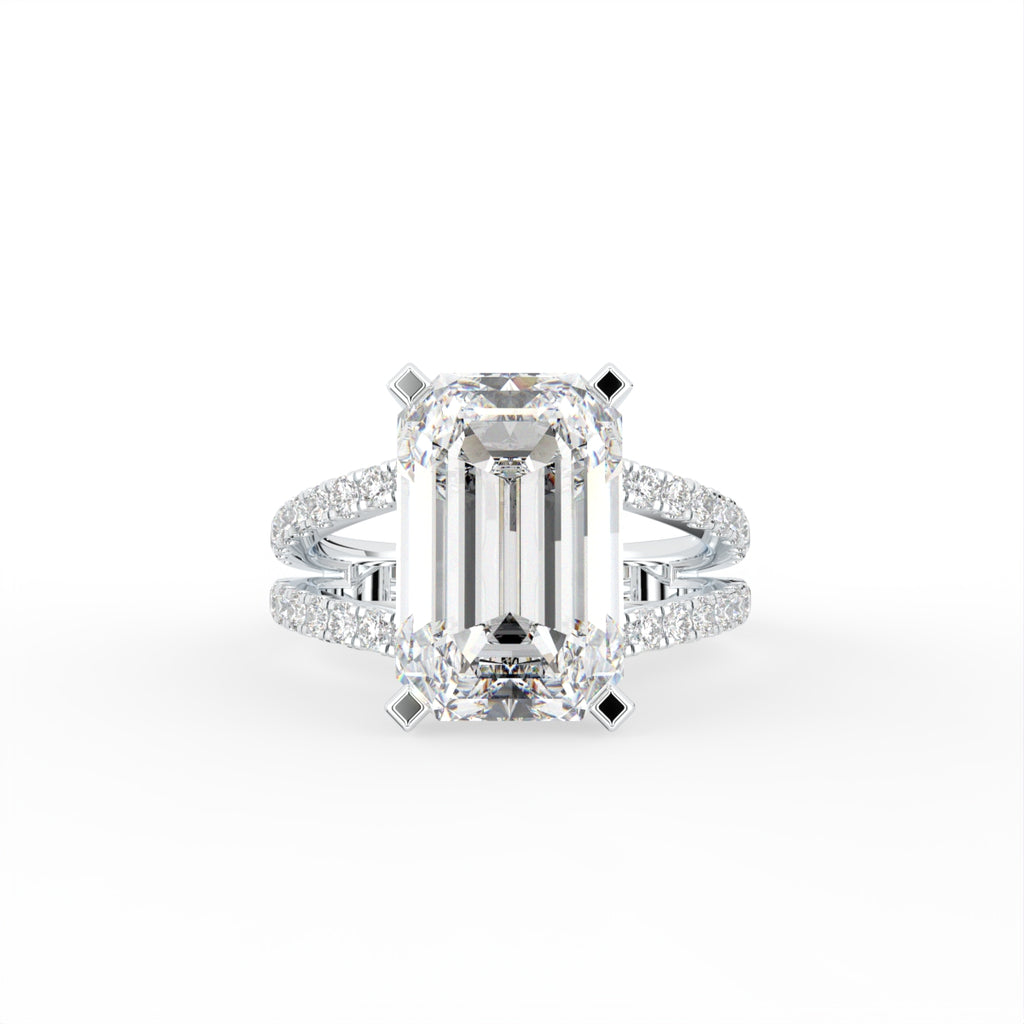 18K Shoulder Set Emerald Cut Diamond Ring — TOP