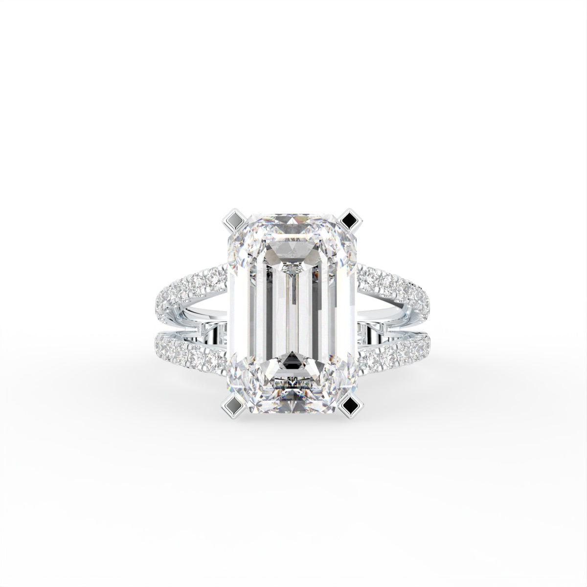 18K Shoulder Set Emerald Cut Diamond Ring — TOP