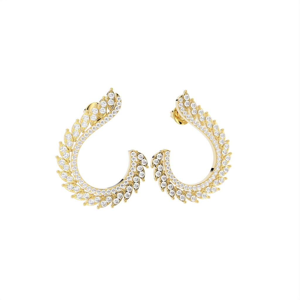 18K Peacock Feather Diamond Earrings — 3D VIEW