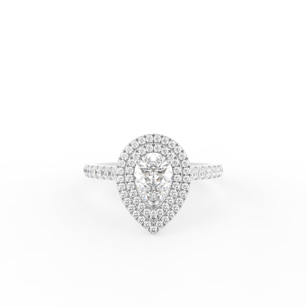 18K Halo Pear Diamond Ring — TOP