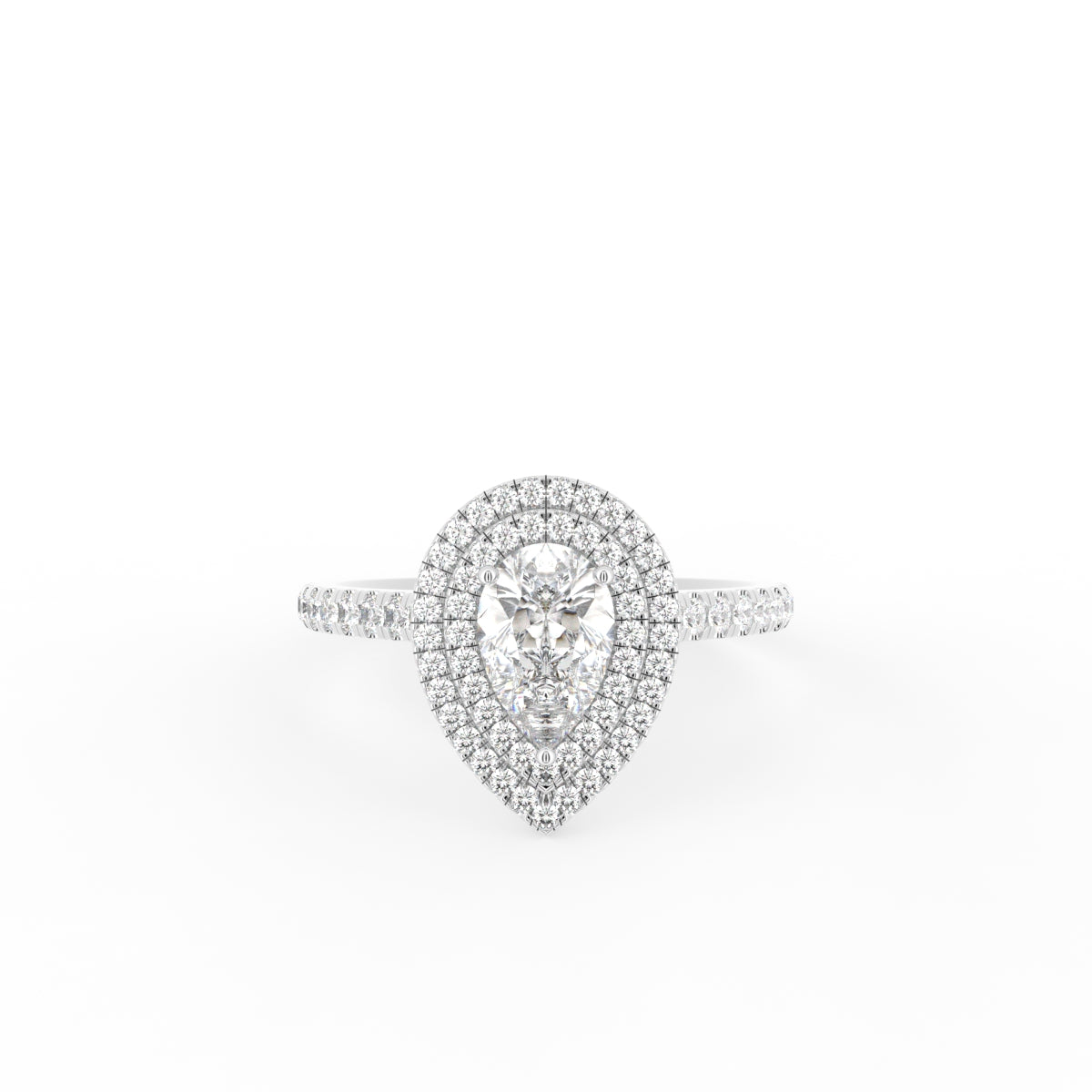 18K Halo Pear Diamond Ring — TOP