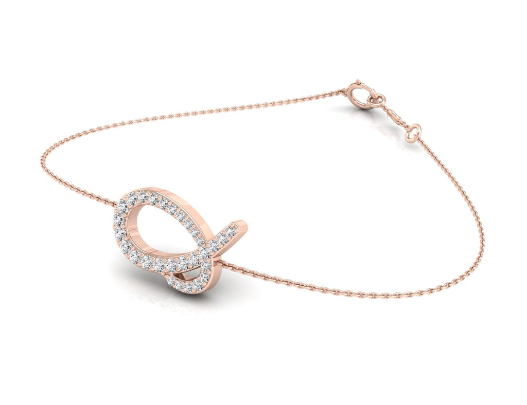 18K Rose Gold Alphabet Round Diamond Bracelet — 3D VIEW