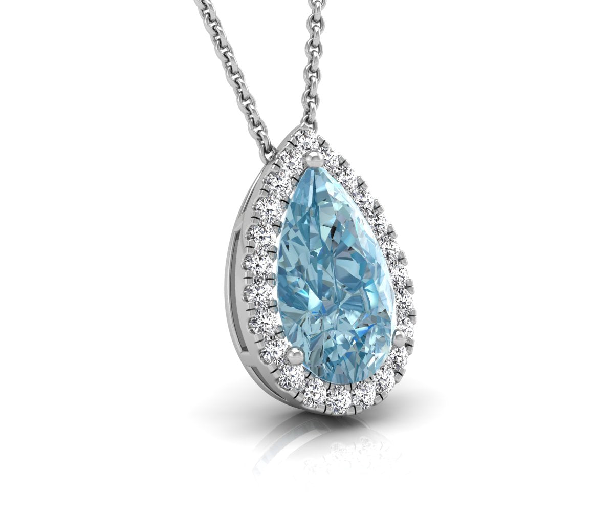 18K White Gold Halo Pear Diamond Pendant — RIGHT