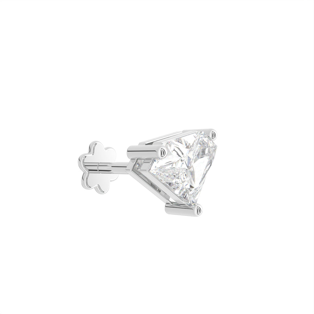 14K White Gold Trillion Diamond Stud Earrings — 3D VIEW