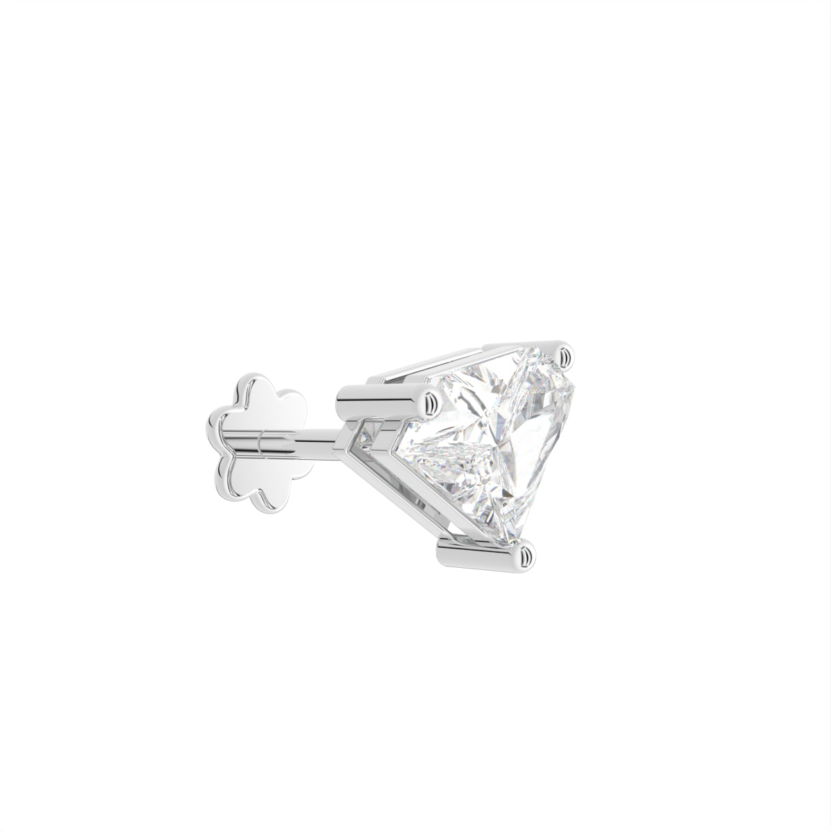 14K White Gold Trillion Diamond Stud Earrings — 3D VIEW