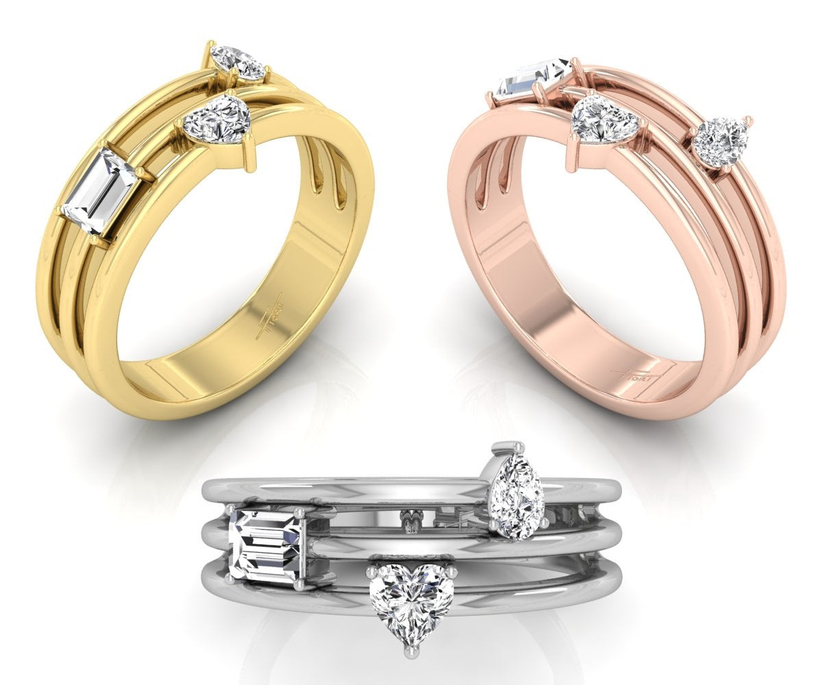 18K Triple Band Diamond Ring — 3 COLOR