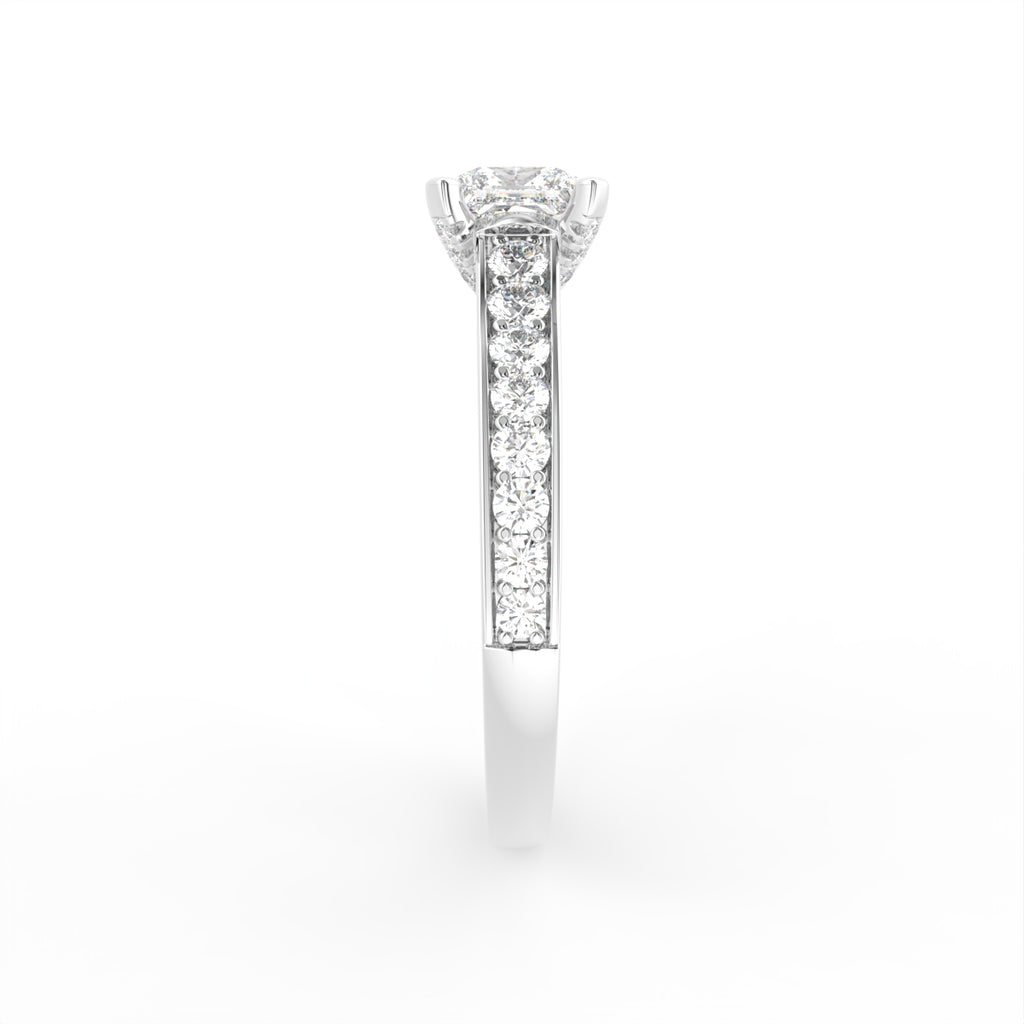 18K Princess Cut Diamond Shoulder Set Ring — SIDE