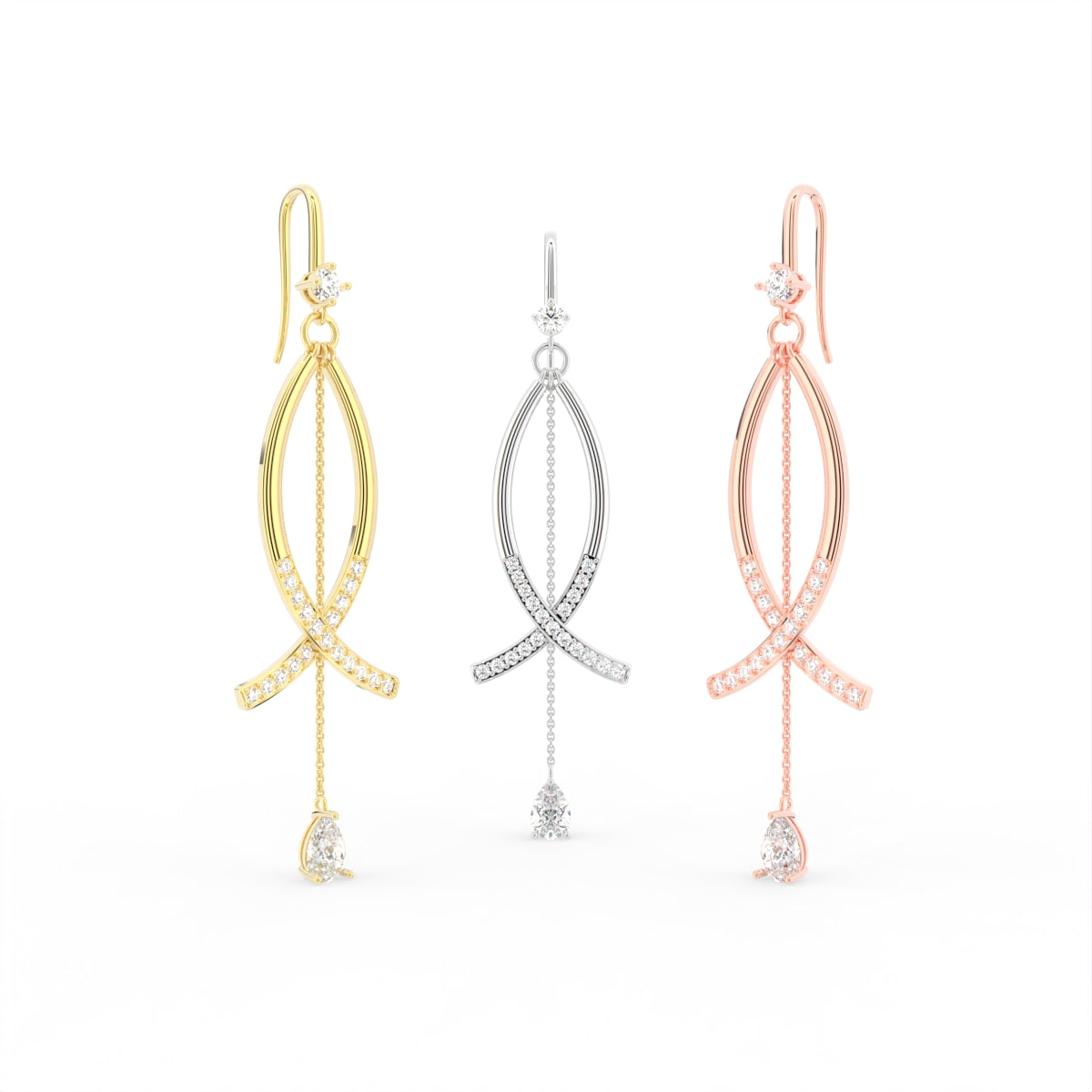 Sterling Silver Diamond Earrings — 3 COLOR