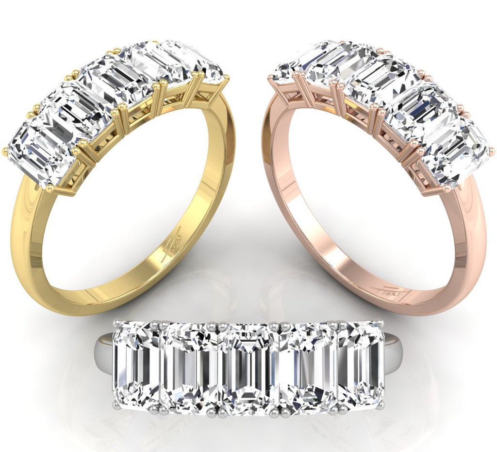 18K Solitaire Emerald Cut Diamond Ring — 3 COLOR