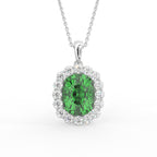 18K Halo Solitaire Emerald Diamond Pendant — FRONT