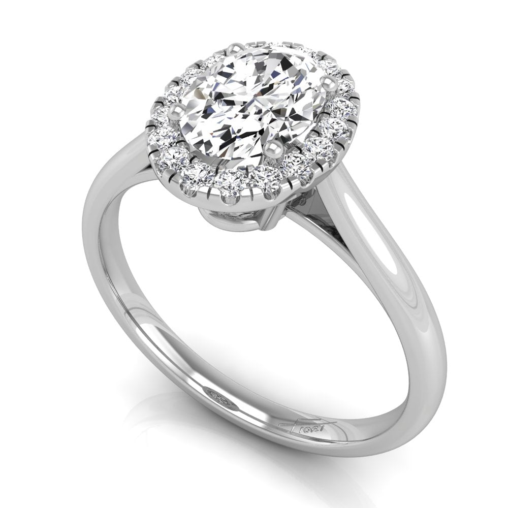 18K Halo Oval Diamond Ring — 3D VIEW