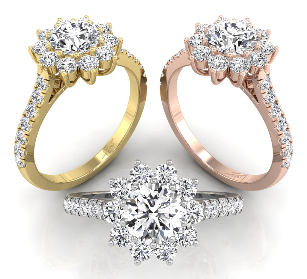18K Halo Round Diamond Cocktail Ring — 3 COLOR