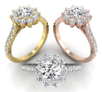 18K Halo Round Diamond Cocktail Ring — 3 COLOR