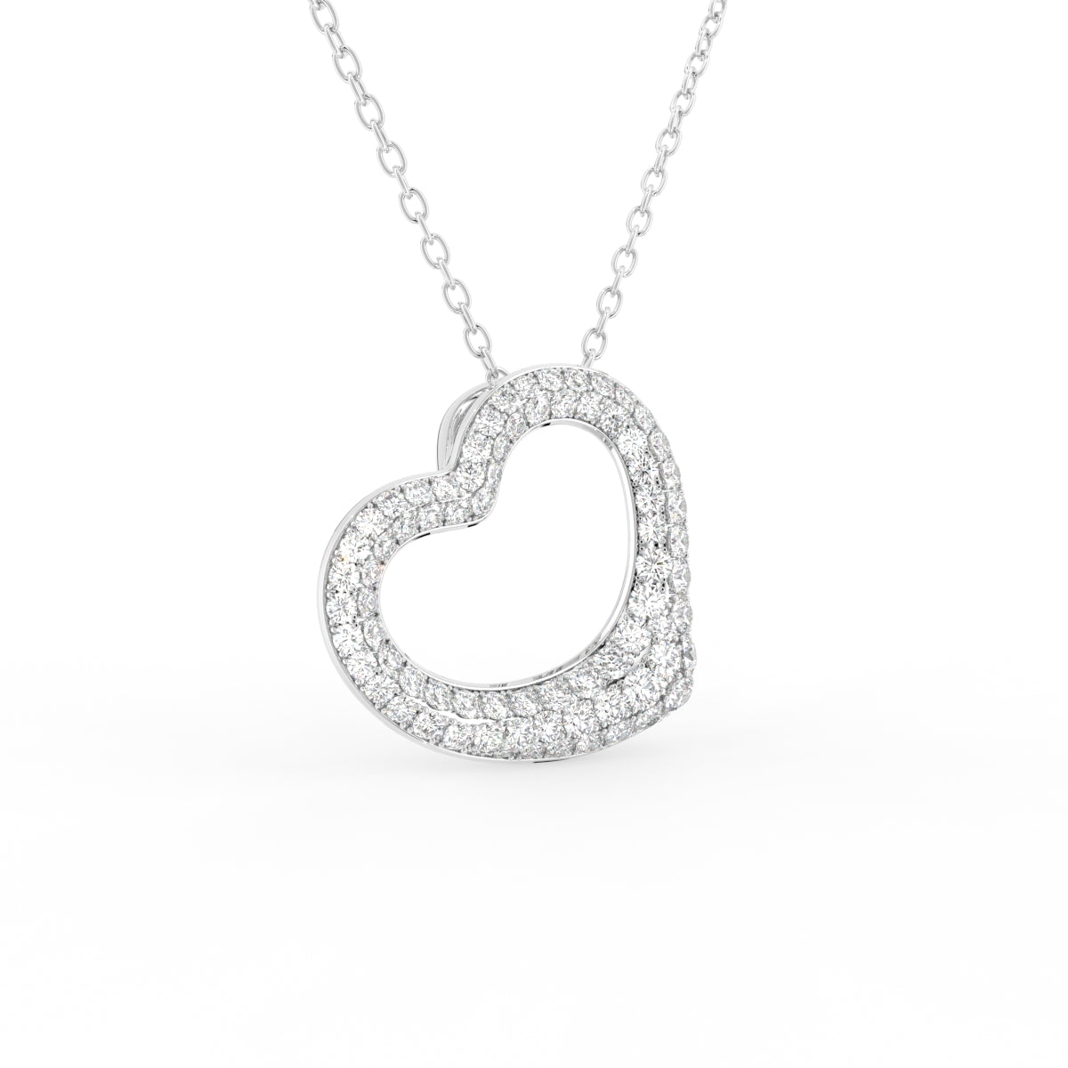 18K Heart Round Diamond Pendant — 3D VIEW