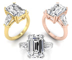 18K White Gold Trilogy Emerald Diamond Ring — 3 COLOR