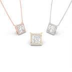 18K Solitaire Halo Princess Diamond Pendant — 3 COLOR