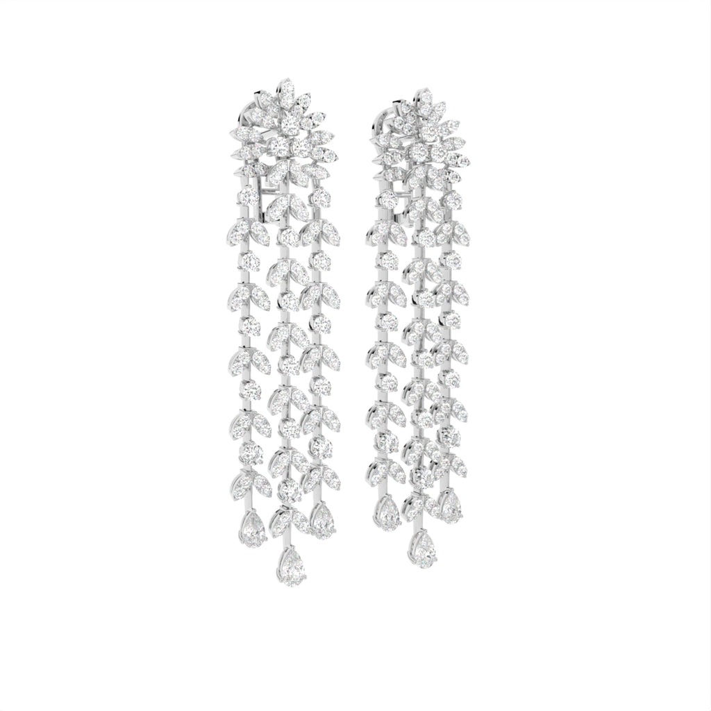 18K Floral Diamond Drop Earrings — 3D VIEW