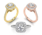 18K Halo Solitaire Diamond Engagement Ring — 3 COLOR