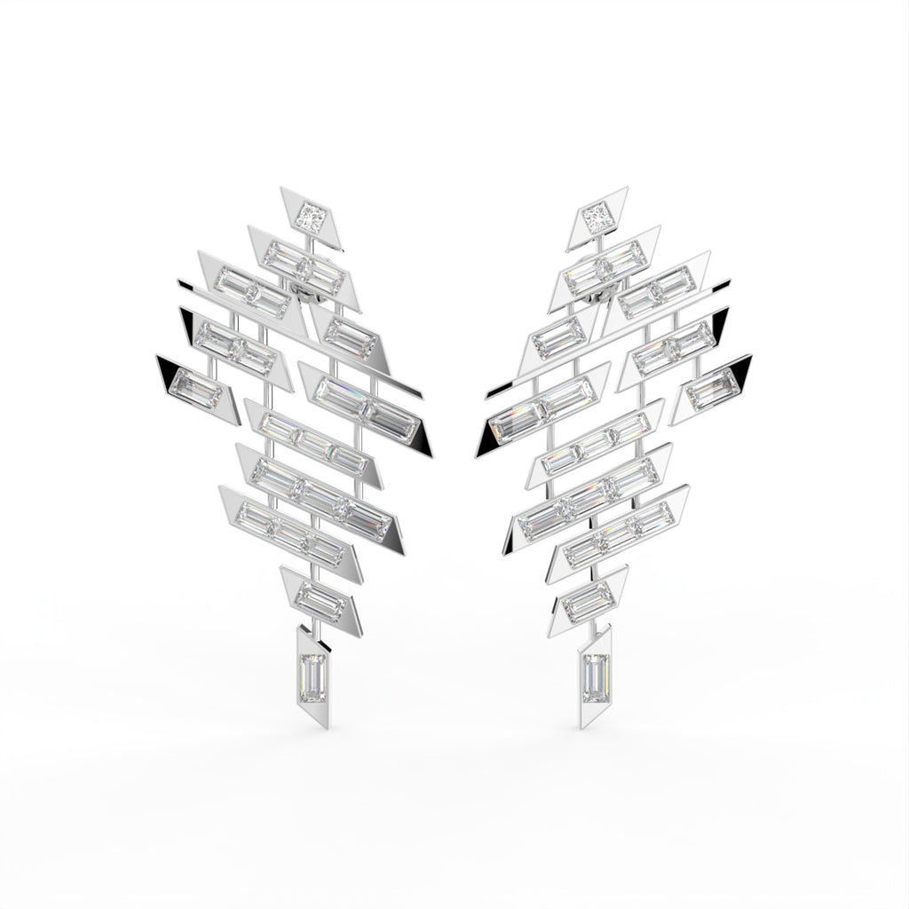 18K Geometric Drop Bespoke Diamond Earrings — TOP