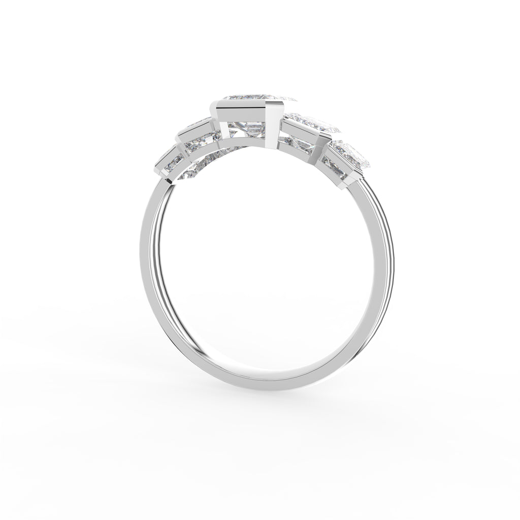 18K Five Stone Emerald Cut Diamond Ring — 3D VIEW