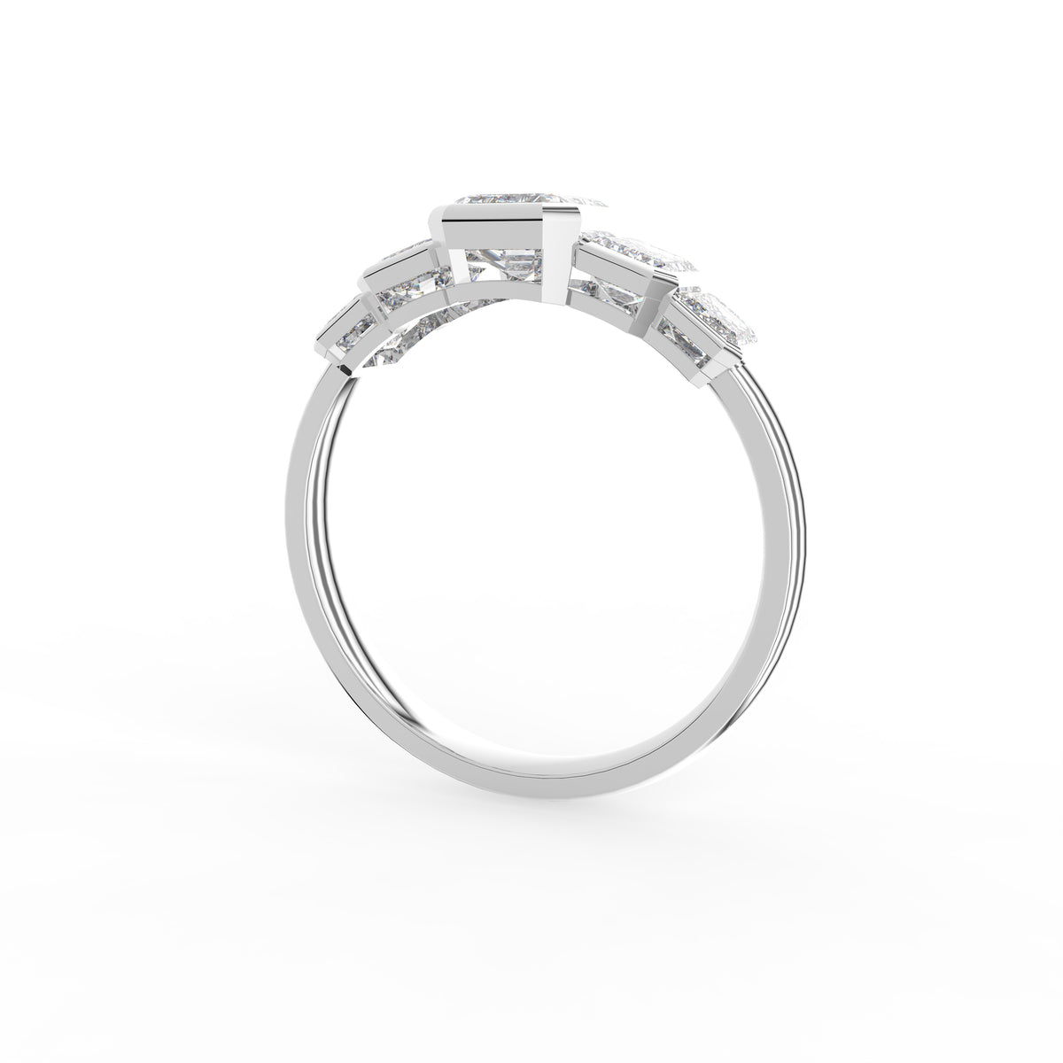18K Five Stone Emerald Cut Diamond Ring — 3D VIEW