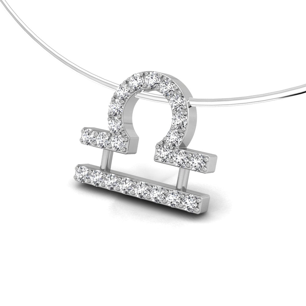 18K White Gold Zodiac Round Diamond Pendant — 3D VIEW