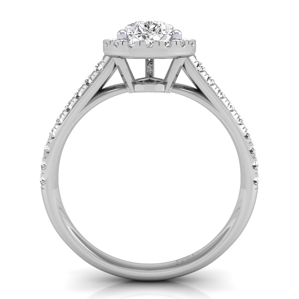 18K Halo Pear Diamond Ring — FRONT