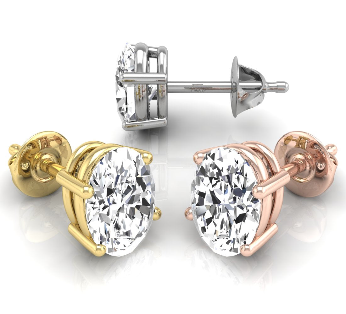18K Oval Solitaire Diamond Earrings — 3 COLOR