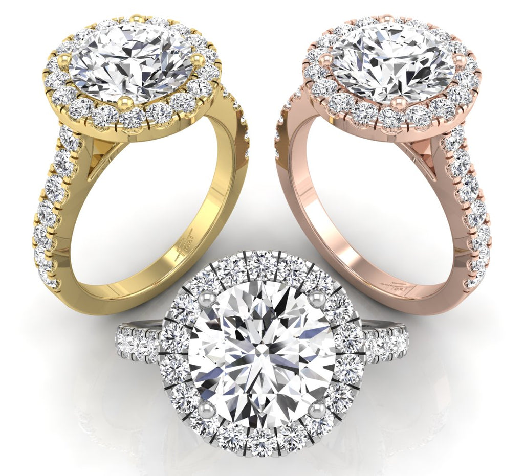18K Halo Round Solitaire Diamond Ring — 3 COLOR