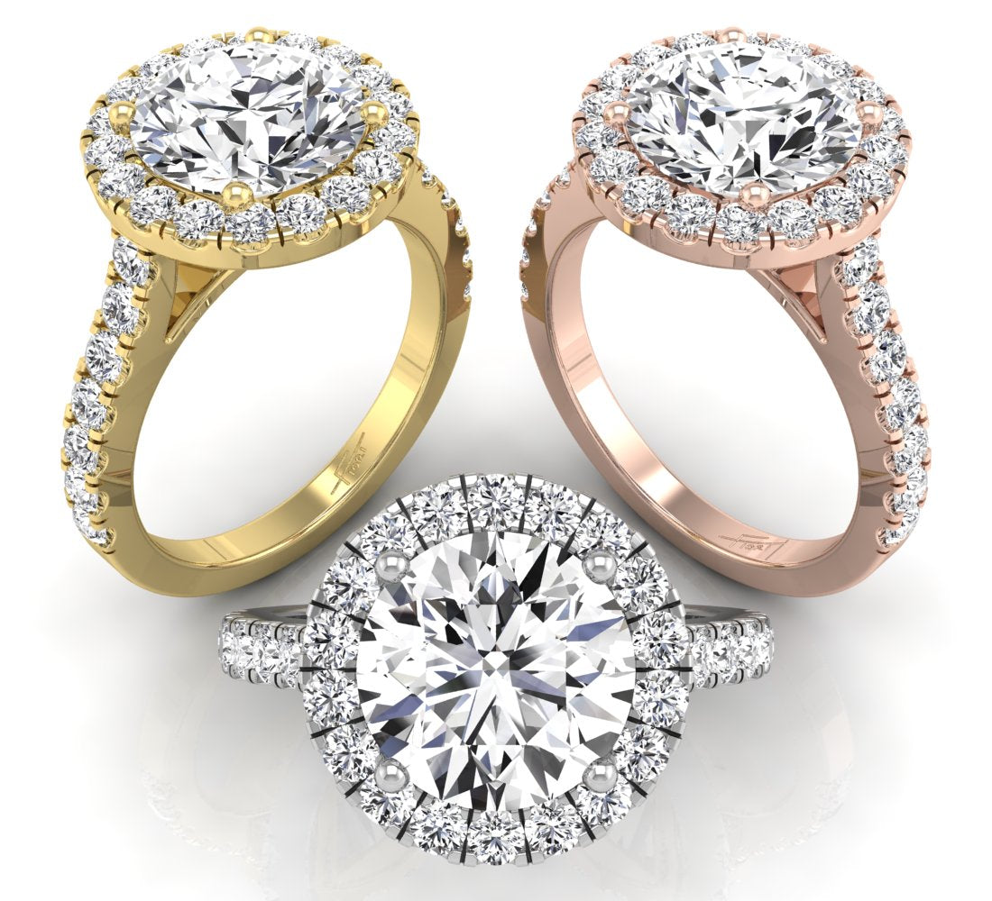 18K Halo Round Solitaire Diamond Ring — 3 COLOR