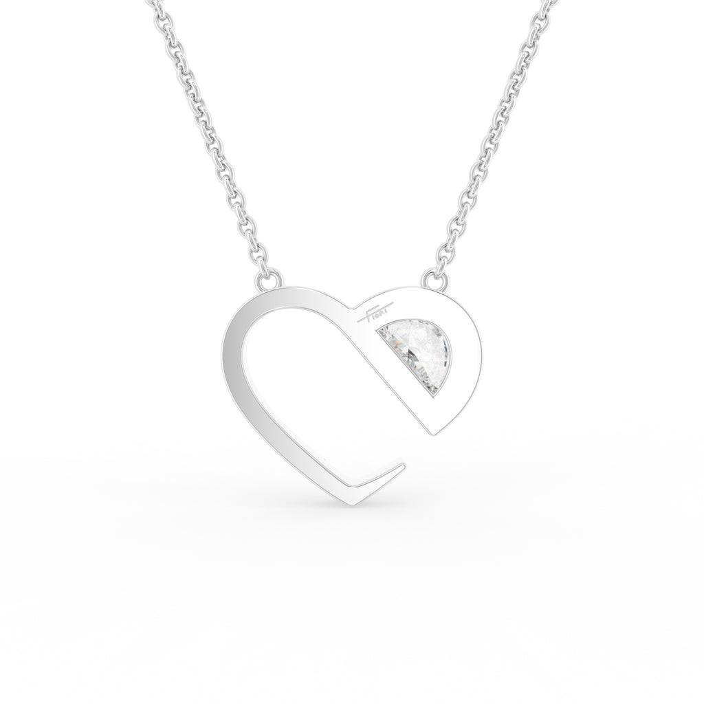 18K Solitaire Halo Round Diamond Pendant — BACK