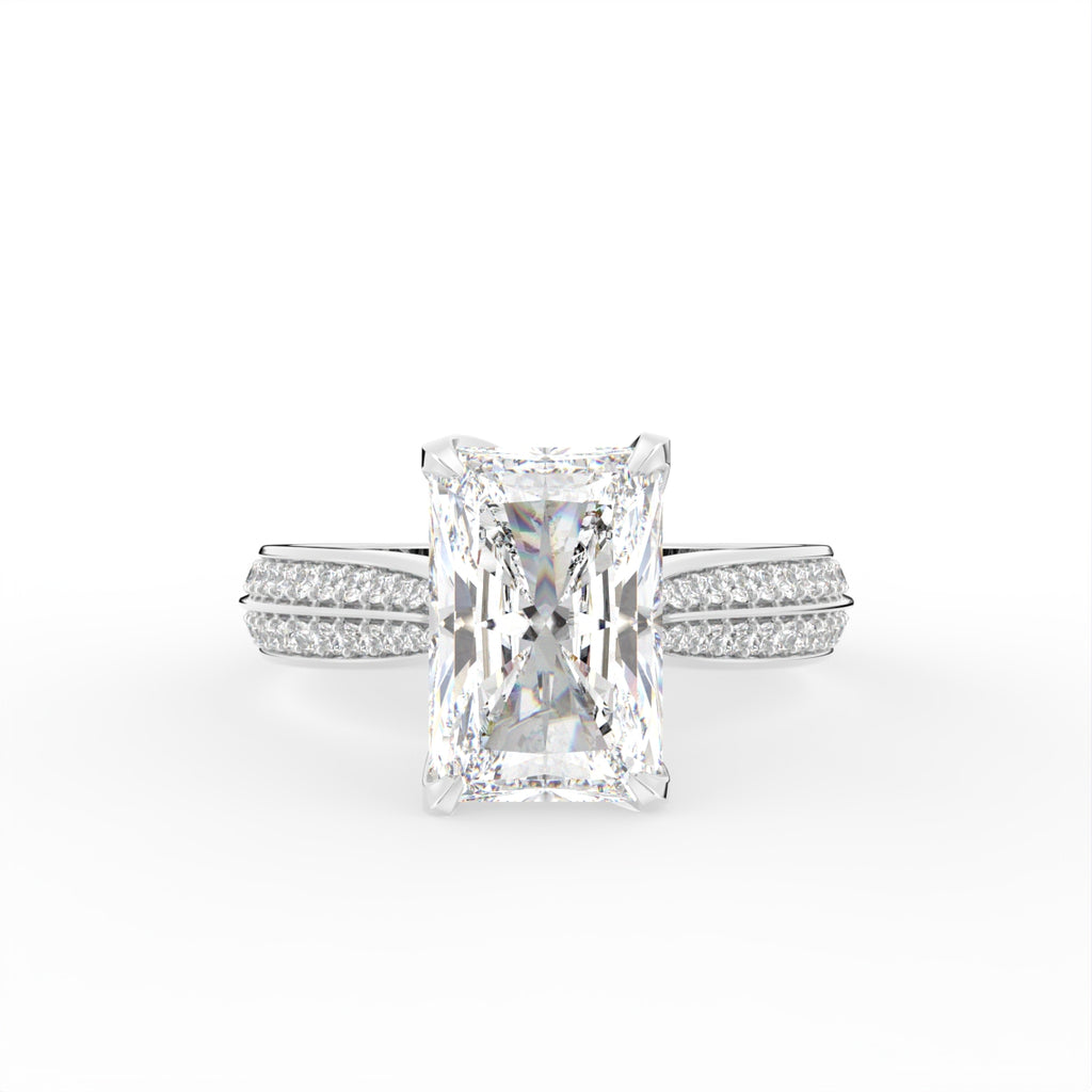 18K White Gold Solitaire Emerald Diamond Engagement Ring — TOP