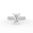 18K White Gold Solitaire Emerald Diamond Engagement Ring — TOP