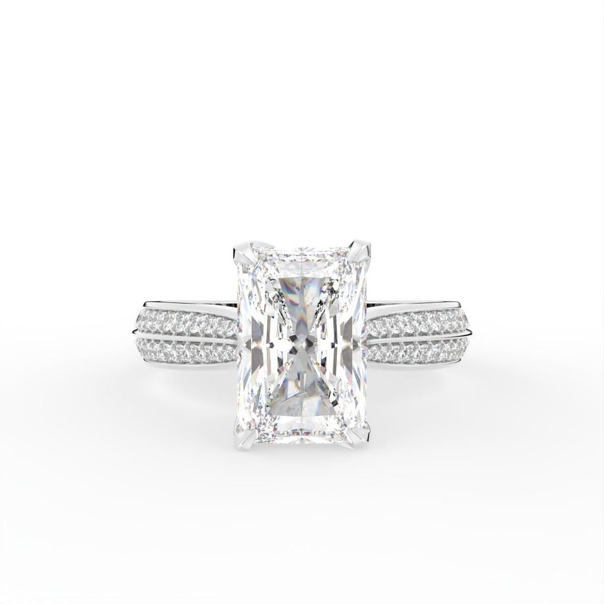 18K White Gold Solitaire Emerald Diamond Engagement Ring — TOP